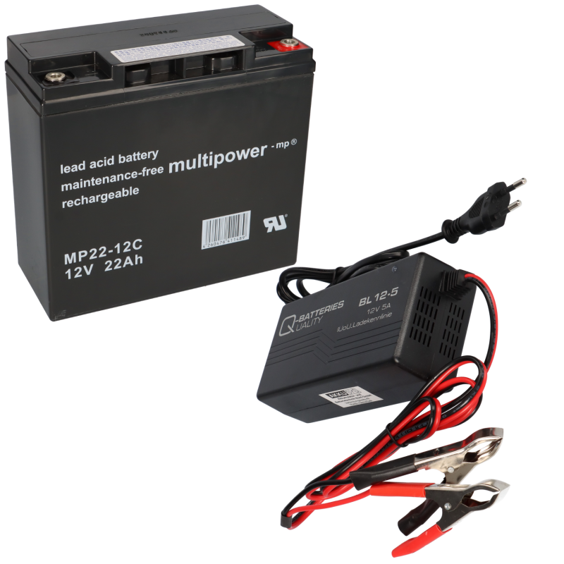 Set Q-Batteries BL 12-5 Ladegerät + Blei-Akku MP22-12C Pb 12V 22Ah Zyklenfest Set Q-Batteries BL 12-5 Ladegerät + Blei-Akku MP22-12C Pb 12V 22Ah Zyklenfest von Multipower