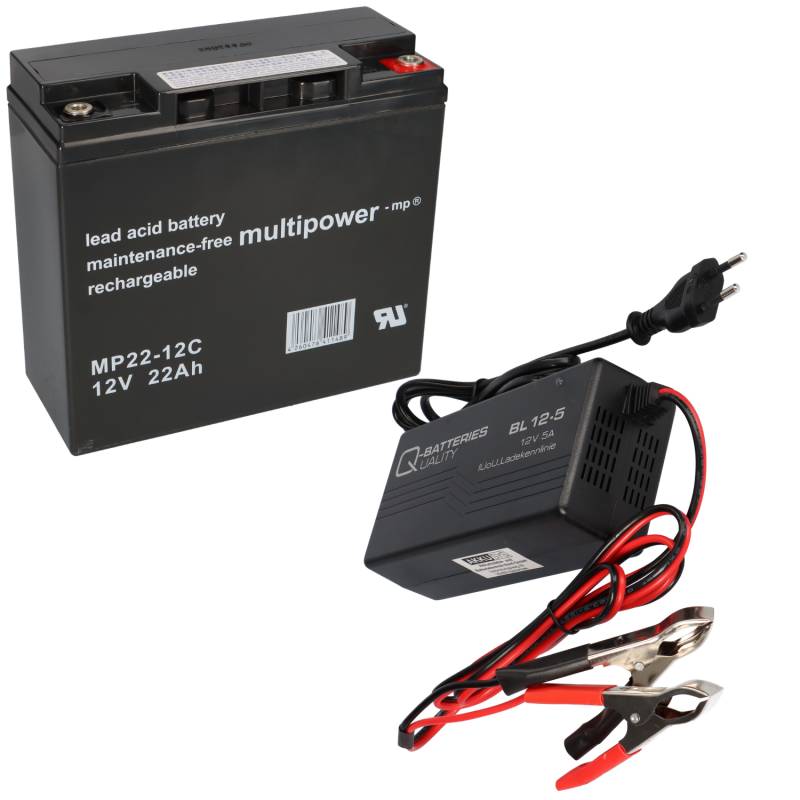 Set Q-Batteries BL 12-5 Ladegerät + Blei-Akku MP22-12C Pb 12V 22Ah Zyklenfest von Multipower