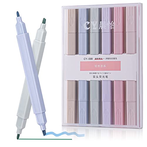 MumdoYAL Dual Tips Textmarker,6PCS Ästhetische Textmarker Pastell Set, No Bleed Dry Fast Easy to Hold,für Journal Bibel Planer Notizen Schule Bürobedarf (Rosa) von MumdoYAL