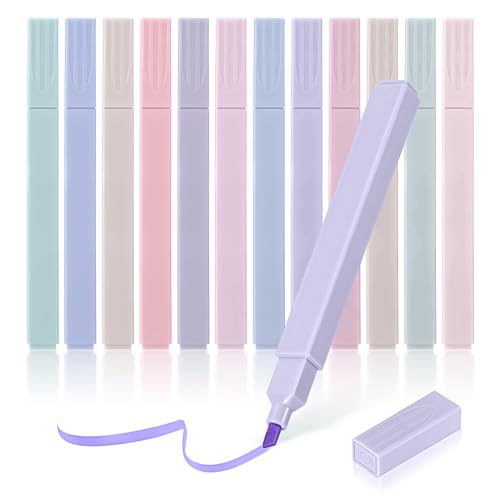 MumdoYAL Textmarker, 12PCS Ästhetische Textmarker Pastell Set, No Bleed Dry Fast Easy to Hold,für Journal Bibel Planer Notizen Schule Bürobedarf von MumdoYAL