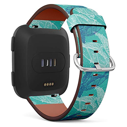 Kompatibel mit Fitbit Versa, Versa 2, Versa Lite – Quick Release Leder Armband Armband Ersatz Zubehör Band – Sea Turtles Marine von Munzozosh