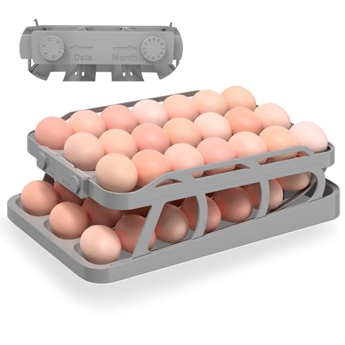 Mupopy Eierhalter Kühlschrank, Zweireihig Eier Aufbewahrung Kühlschrank, Doppelter Automatischer Eierhalter, Rolldown-Eier-Organizer, Platzsparende Eierbox für Küche (Gray, 3 Reihen und 2 Etagen) von Mupopy