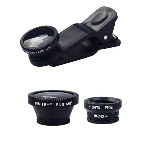 Handy Objektiv Kamera Linse Kit 3 In 1 - Handy Objektiv Set | Vorsatzlinsen Kamera Für Smartphone, 0,67X Weitwinkel Objektiv / 180° FisheyeObjektiv / 10-Fach Makro Linse, Schwarz von Murman