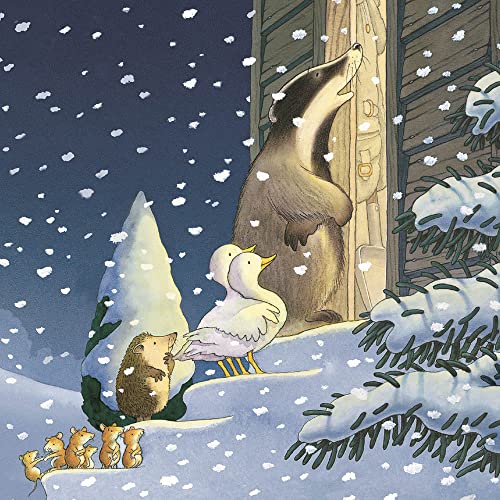 Museums & Galleries Artistic Charity Weihnachtskarten – One Snowy Night – Enten, Dachs, Igel und Mäuse an der Tür, mehrfarbig, 160 x 160 mm, 8 Stück von Museums & Galleries