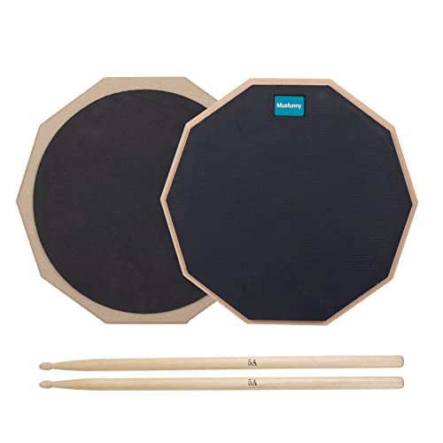 Musfunny Drum Practice Pad 12 Zoll Silent Practice Drum Pad und Sticks 2-seitig mit Aufbewahrungstasche für Drumming (30,5 cm schwarz) von Musfunny