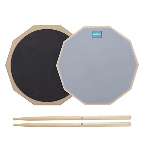 Musfunny Drum Practice Pad Schlagzeug Übungspad, 12 Zoll 2-seitig Leises Übungs Drum Pad Set mit Drumsticks und Aufbewahrungstasche für Schlagzeuger-Übungspad (30 cm Grau) von Musfunny