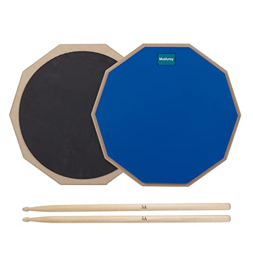 Musfunny Drum Practice Pad Übungspad, 12 Zoll 2-seitig Leises Übungs Drum Pad Set mit Drumsticks und Aufbewahrungstasche - Snare Schlagzeug Übungspad für Drumming (30 cm Blau) von Musfunny