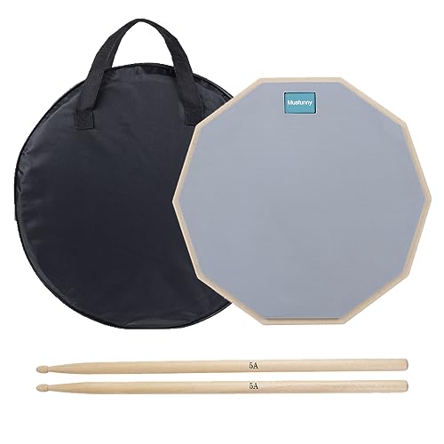 Musfunny Drum Practice Pad und Sticks Set:12 Zoll Silent Drum Pads Doppelseitig für Snare Practice Drumming mit Aufbewahrungstasche 5A Drumsticks (Grau) von Musfunny