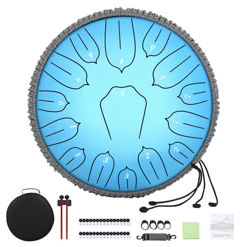 Steel Tongue Drum for Adults: Music Instrument Handpan Drums Set 15 Notes 12 Inch with Bag and Music Book - Healing Percussion Musical Instruments for Meditation Yoga (Blue) von Musfunny