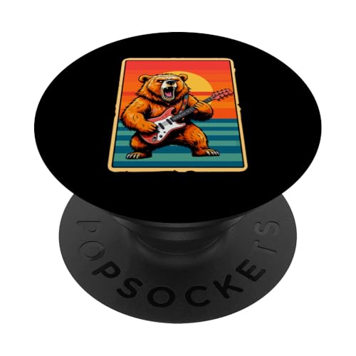Sunset Retro Bear Playing Electric Bass Guitar Rock Lover PopSockets Klebender PopGrip Sunset Retro Bear Playing Electric Bass Guitar Rock Lover PopSockets Klebender PopGrip von Music, Guitar Vacations Costume