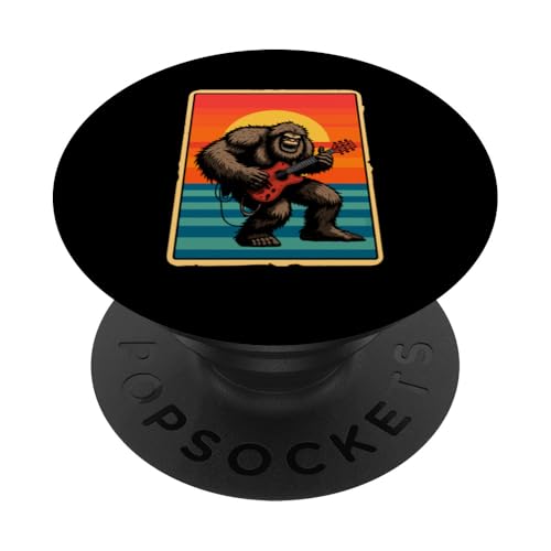 Sunset Retro Bigfoot Playing Electric Bass Guitar Rock Lover PopSockets Klebender PopGrip Sunset Retro Bigfoot Playing Electric Bass Guitar Rock Lover PopSockets Klebender PopGrip von Music, Guitar Vacations Costume