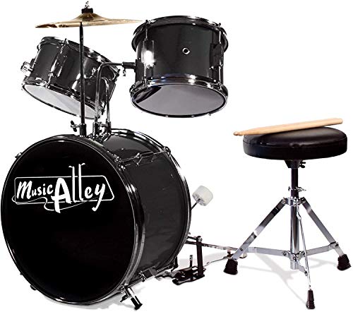Music Alley Junior Drum Kit for Kids with Kick Drum Pedal, Drum Stool & Drum Sticks - Black von Music Alley