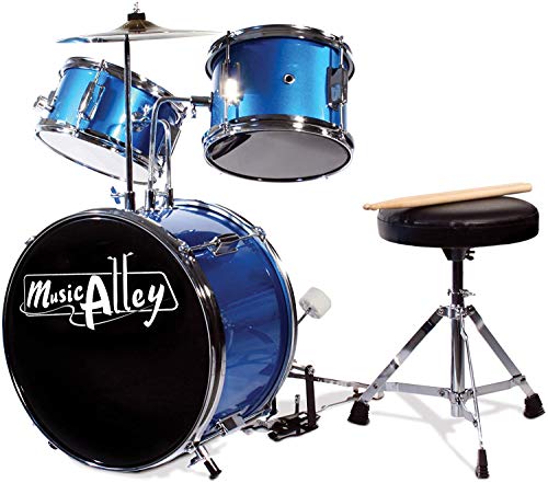 Music Alley Junior Drum Kit for Kids with Kick Drum Pedal, Drum Stool & Drum Sticks - Blue von Music Alley