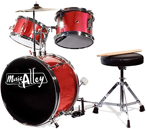 Music Alley Junior Drum Kit for Kids with Kick Drum Pedal, Drum Stool & Drum Sticks - Red von Music Alley