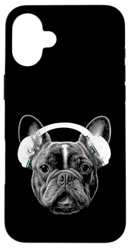 Lustige Französische Bulldogge mit Musik-Kopfhörern Hülle für iPhone 16 Plus Lustige Französische Bulldogge mit Musik-Kopfhörern Hülle für iPhone 16 Plus von Music Dj Frenchie turntable music dj animal