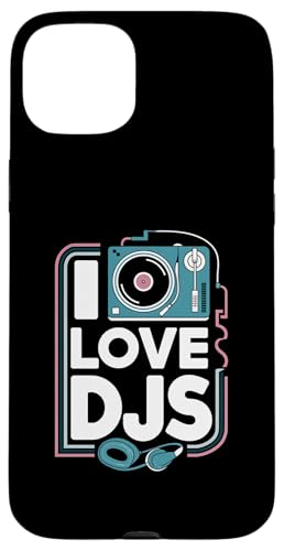 I Love DJs Plattenspieler-Kopfhörer Hülle für iPhone 15 Plus I Love DJs Plattenspieler-Kopfhörer Hülle für iPhone 15 Plus von Music Enthusiasts Turntable Headphones