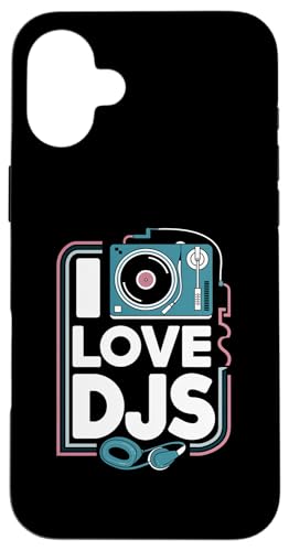 I Love DJs Plattenspieler-Kopfhörer Hülle für iPhone 16 Plus I Love DJs Plattenspieler-Kopfhörer Hülle für iPhone 16 Plus von Music Enthusiasts Turntable Headphones