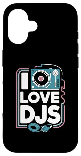 I Love DJs Plattenspieler-Kopfhörer Hülle für iPhone 16 I Love DJs Plattenspieler-Kopfhörer Hülle für iPhone 16 von Music Enthusiasts Turntable Headphones
