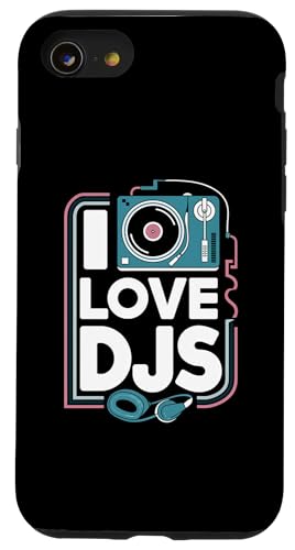 I Love DJs Plattenspieler-Kopfhörer Hülle für iPhone SE (2020) / 7 / 8 von Music Enthusiasts Turntable Headphones