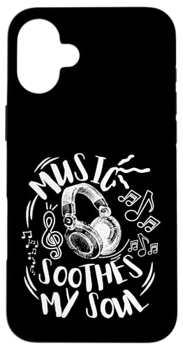 Musik beruhigt meine Seelenkopfhörer mit musikalischen Noten Hülle für iPhone 16 Plus Musik beruhigt meine Seelenkopfhörer mit musikalischen Noten Hülle für iPhone 16 Plus von Music Headphones Co.