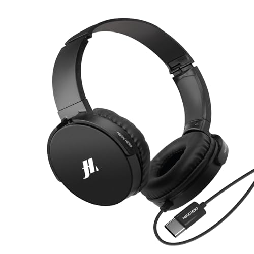 Music Hero USB-C-Kopfhörer, Länge 1,2 m, drehbare Ohrmuscheln, integriertes Mikrofon, Anrufannahme/-beenden-Taste, Verstellbarer Kopfbügel, schwarz von Music Hero