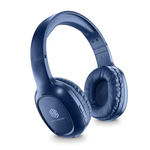 Music Sound | Bluetooth Kopfhörer Basic | Ohrmuschel-Bluetooth-Kopfhörer mit Ausziehbarem Kopfband – 14 Stunden Akkulaufzeit – 2 Stunden Ladezeit – LED-Anzeige und AUX-Eingang – Farbe Blau von Music Sound