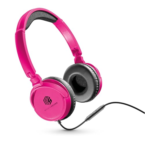 Music Sound Bügelkopfhörer mit Kabel Over Ear Basic On-Ear-Kopfhörer Faltbarer Kopfbügel mit 1,2 m Anti-Tangle-Kabel und integriertem Mikrofon-3,5-mm-Klinkenanschluss – Farbe Rosa, MUSICSOUNDFULLCP von Music Sound