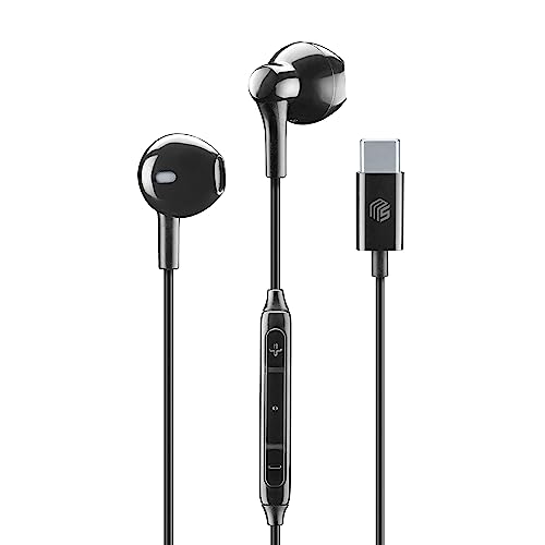 Music Sound | Kopfhörer mit Kabel Capsule | Kapselkopfhörer mit Kabel und integriertem Mikrofon – USB-C-Anschluss – 1,2 m Anti-Tangle-Kabel – Farbe Schwarz von Music Sound