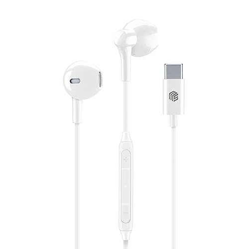 Music Sound | Kopfhörer mit Kabel Capsule | Kapselkopfhörer mit Kabel und integriertem Mikrofon – USB-C-Anschluss – 1,2 m Anti-Tangle-Kabel – Farbe Weiß von Music Sound