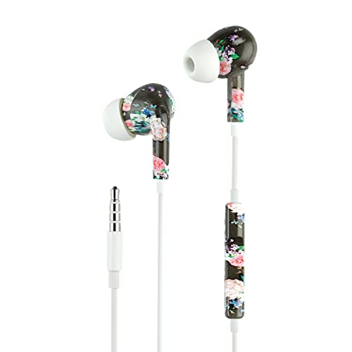 Music Sound | Kopfhörer mit Kabel Fantasy Intra-auriculaires | Kabelgebundener In-Ear-Kopfhörer mit Mikrofon – 3,5-mm-Klinkenstecker – 1,2 m langes, verwicklungsfreies Kabel – Design Blume von Music Sound