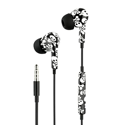 Music Sound | Kopfhörer mit Kabel Fantasy Intra-auriculaires | Kabelgebundener In-Ear-Kopfhörer mit Mikrofon – 3,5-mm-Klinkenstecker – 1,2 m langes, verwicklungsfreies Kabel – Design Schädel von Music Sound