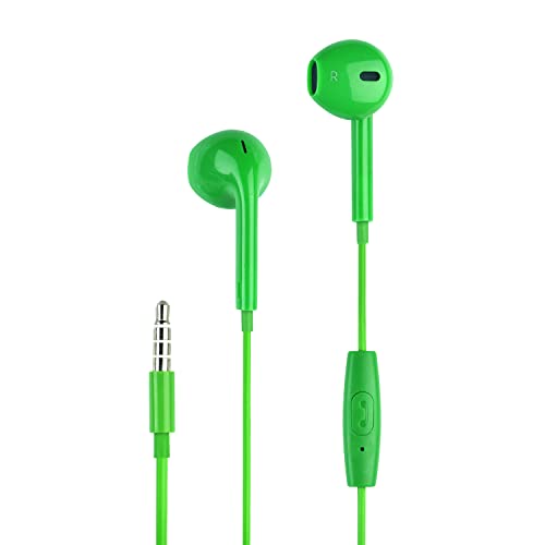 Music Sound | Kopfhörer mit Kabel Fullcolor Capsule | Kabelgebundene Kapselkopfhörer und integriertes Mikrofon – 3,5-mm-Klinkenstecker – 1,2 m Anti-Tangle-Kabel – Farbe Grün von Music Sound