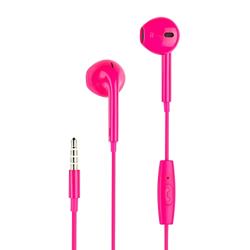 Music Sound | Kopfhörer mit Kabel Fullcolor Capsule | Kabelgebundene Kapselkopfhörer und integriertes Mikrofon – 3,5-mm-Klinkenstecker – 1,2 m Anti-Tangle-Kabel – Farbe Rosa von Music Sound