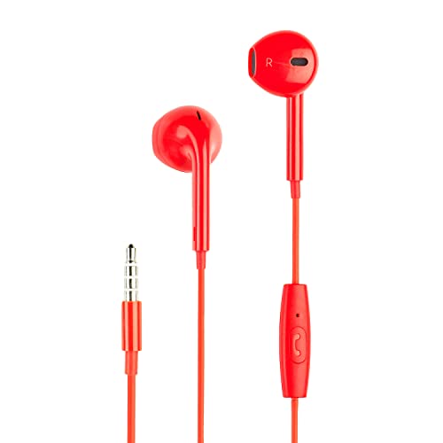 Music Sound | Kopfhörer mit Kabel Fullcolor Capsule | Kabelgebundene Kapselkopfhörer und integriertes Mikrofon – 3,5-mm-Klinkenstecker – 1,2 m Anti-Tangle-Kabel – Farbe Rot von Music Sound