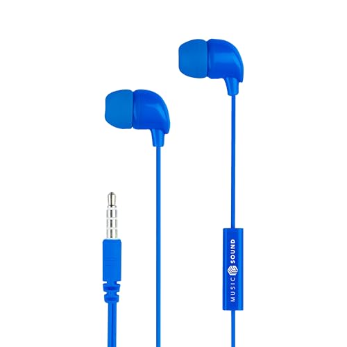 Music Sound | Kopfhörer mit Kabel Fullcolor Intra-auriculaires | In-Ear-Stereokopfhörer mit Kabel und eingebautem Mikrofon - 3,5-mm-Klinkenstecker - 1,2 m Anti-Tangle-Kabel – Farbe Blau von Music Sound