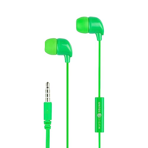 Music Sound | Kopfhörer mit Kabel Fullcolor Intra-auriculaires | In-Ear-Stereokopfhörer mit Kabel und eingebautem Mikrofon - 3,5-mm-Klinkenstecker - 1,2 m Anti-Tangle-Kabel – Farbe Grün von Music Sound