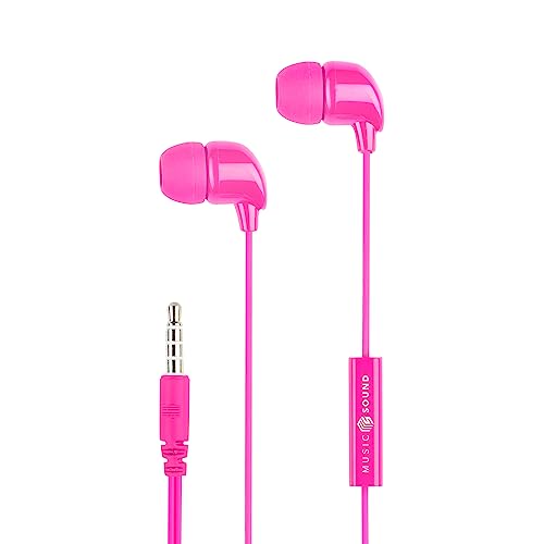 Music Sound | Kopfhörer mit Kabel Fullcolor Intra-auriculaires | In-Ear-Stereokopfhörer mit Kabel und eingebautem Mikrofon - 3,5-mm-Klinkenstecker - 1,2 m Anti-Tangle-Kabel – Farbe Rosa von Music Sound