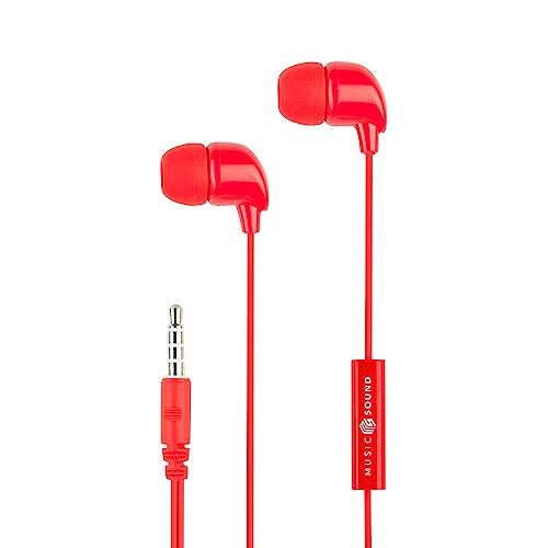 Music Sound | Kopfhörer mit Kabel Fullcolor Intra-auriculaires | In-Ear-Stereokopfhörer mit Kabel und eingebautem Mikrofon - 3,5-mm-Klinkenstecker - 1,2 m Anti-Tangle-Kabel – Farbe Rot von Music Sound
