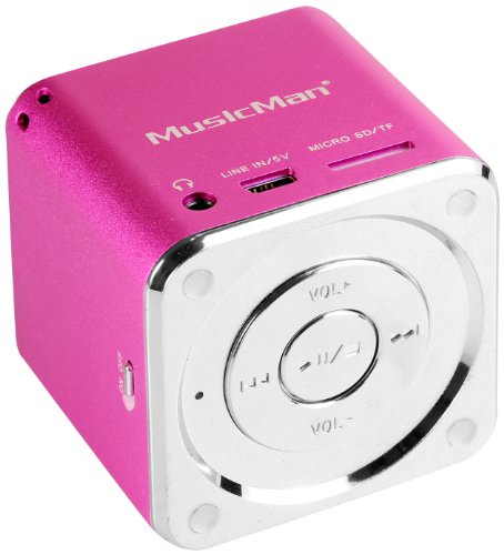MusicMan, 3531 MINI Musicman PINK, Con Cable , Mini Soundstation (MP3 Player, Stereo Lautsprecher, Line In Funktion, SD/microSD Kartenslot) pink von MusicMan
