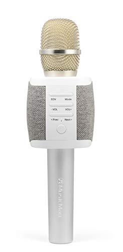 MusicMan Karaoke Mikrofon Fabric BT-X44 grau - Karaoke Songs via Smartphone, Bluetooth V4.2, 3.5mm AUX-IN, 2 x 5W Stereolautsprechern & Echo-Funktion, Gesangs- & Karaoke-APP kompatibel, EOV-Funktion von MusicMan