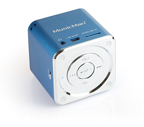 MusicMan Mini Soundstation (MP3 Player, Stereo Lautsprecher, Line In Funktion, SD/microSD Kartenslot) blau von MusicMan