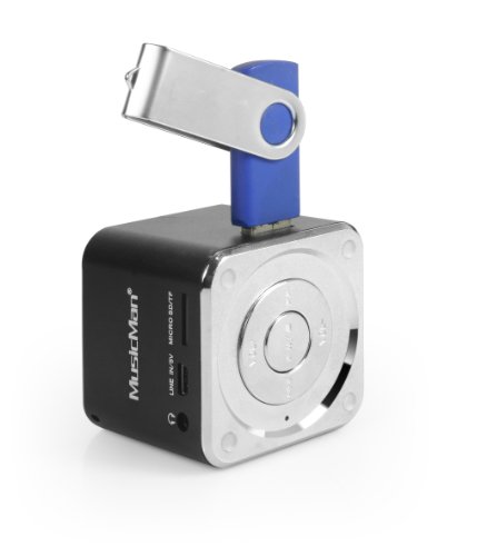 MusicMan Tragbarer Lautsprecher Mini Soundstation – MP3-Player, USB, MicroSD-Kartenunterstützung, 5-Stunden-Akku – Ideal für unterwegs (Schwarz) von MusicMan
