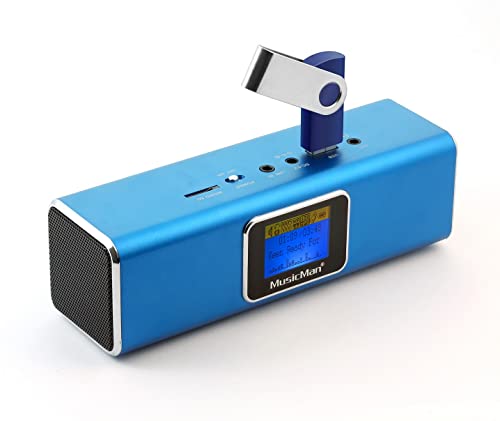 MusicMan TXX3548 MA Soundstation Stereo-Lautsprecher mit integriertem wiederaufladbarem Akku und LCD-Display (MP3-Player, Radio, microSD-Kartensteckplatz, USB-Steckplatz), Blau von MusicMan