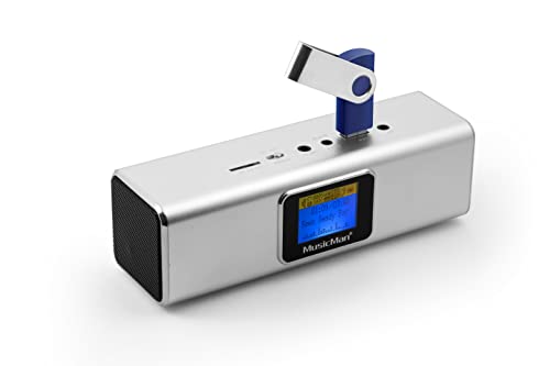 Musicman MA Soundstation Stereo-Lautsprecher mit integriertem Akku und LCD Display (MP3 Player, Radio, MicroSD Kartenslot,USB Steckplatz) silber von MusicMan