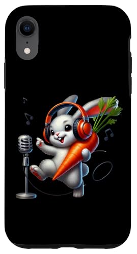 Niedlicher Hase singt in Mikrofon Musik Vibes Hülle für iPhone XR von Musical Bunny Headphones Carrot Fun Vibes
