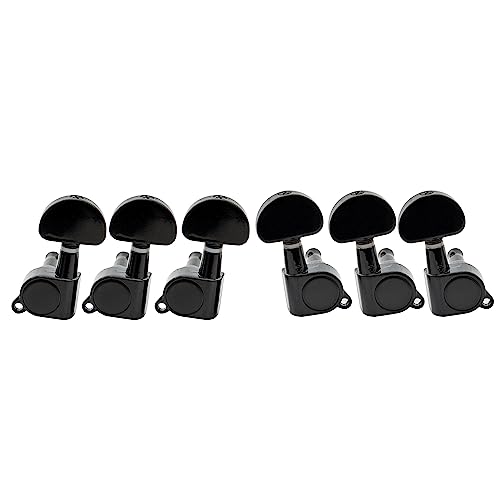 Musiclily Basic 3L3R Gitarren Mechaniken Tuners Tuning Pegs Keys Machine Heads für LP SG E-Gitarre oder Folk Akustikgitarre, Schwarz Half Moon Knopf von Musiclily