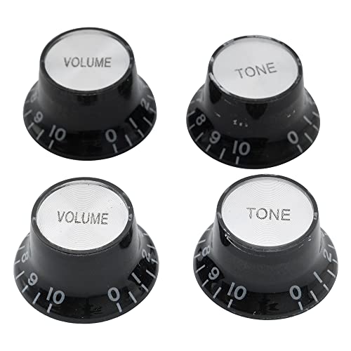 Musiclily Metrisch Gitarre Knöpfe Potiknöpfe 2 Volume 2 Tone Top Hat Bell Knobs Potikopf für Epiphone LP SG Style E-Gitarre, Schwarz mit Silberfarbiger Metalleinlage(4 Stück) von Musiclily