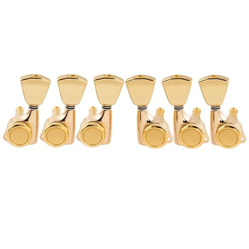 Musiclily Pro 3L3R 18:1 Ratio Geschlossen Gitarren Locking Tuners Mechaniken mit Keystone Button Schraublaschenwinkel 45° für LP SG Style E-Gitarre/Akustikgitarre, Gold von Musiclily