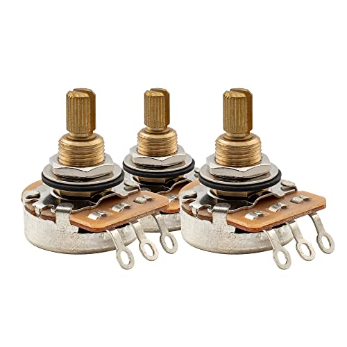 Musiclily Pro A250K+B250K Messing Zoll-Größe Fein 24-Spline Potis Audio Liner Taper Potentiometer für E-Gitarre und Bass (2A+1B) von Musiclily