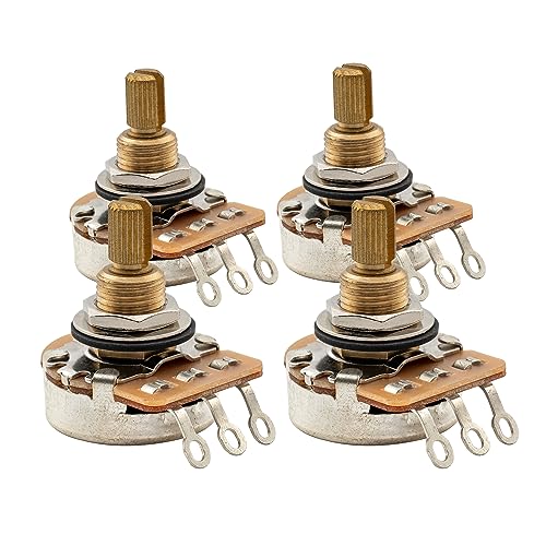 Musiclily Pro A250K Messing Zoll-Größe Fein 24-Spline Potis Audio Taper Potentiometer für USA E-Gitarre und Bass (4 Stück) von Musiclily